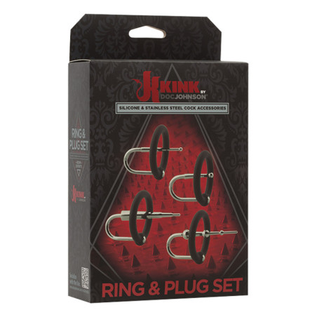 Set Penis plug bondage in acciaio e silicone kit Kink Ring & Plug Set