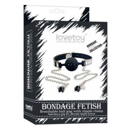 Morso bondage con pinze per capezzoli Breathable Ball Gag with Nipple Clamp