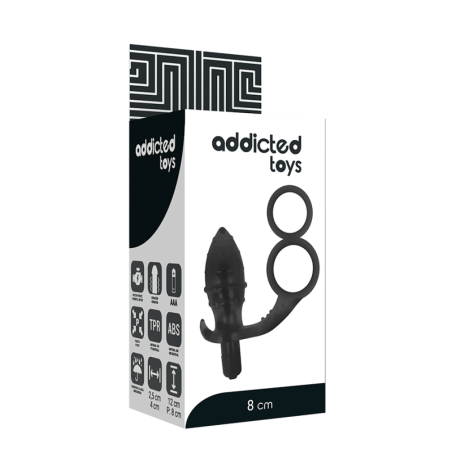 Plug anale vibrante con anello fallico doppio BUTT PLUG WITH COCK RING AND BALL-STRAP ADDICTED TOYS