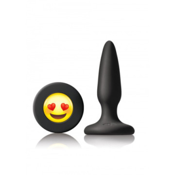 Plug anale in silicone mini fallo butt conico nero con smile ily EMOJI FACE