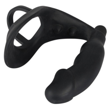 vibratore anale dildo con anello fallico indossabile plu vibrante fallo in silicone nero the black