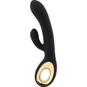 Vibratore rabbit nero doppio con stimolatore clitoride in silicone e ricaricabile dildo vibrante