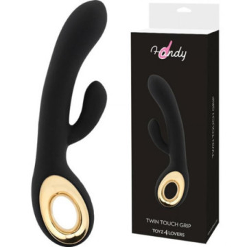 Vibratore rabbit nero doppio con stimolatore clitoride in silicone e ricaricabile dildo vibrante