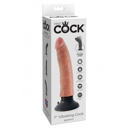 Vibratore Realistico King Cock vaginale con ventosa fallo vibrante dildo impermeabile flesh 7