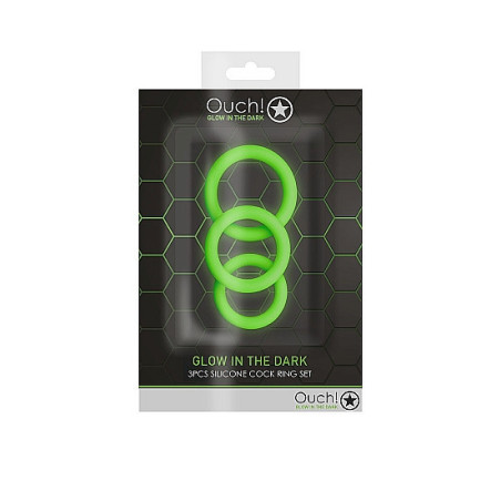 Kit anello per pene 3 pcs Cock Ring Set - Glow in the Dark - Neon Green