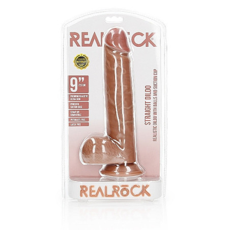 Fallo realistico grande Dildo with Balls and Suction Cup - 9''/ 23 cm tan