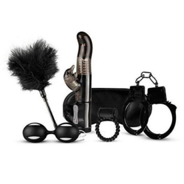 Kit sex toys con vibratore rabbit vaginale palline vaginali manette anello fallico nero love kit black