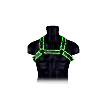 Pettorina sadomaso fosforescente Buckle Bulldog Harness - GitD - Neon Green/Black