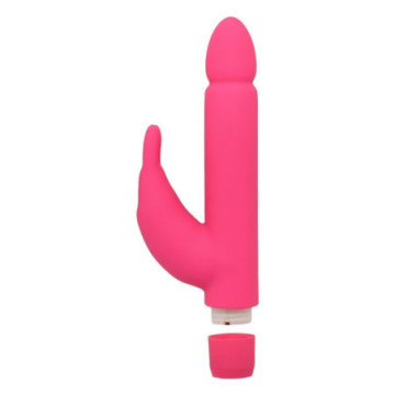 Vibratore rabbit doppio dildo vibrante con stimolatore per clitoride fallo rosa