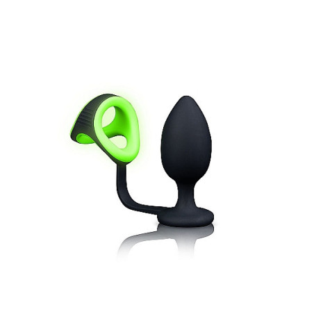 Plug anale con anello fallico Butt Plug Cock Ring & Ball Strap GitD Neon Green/Black