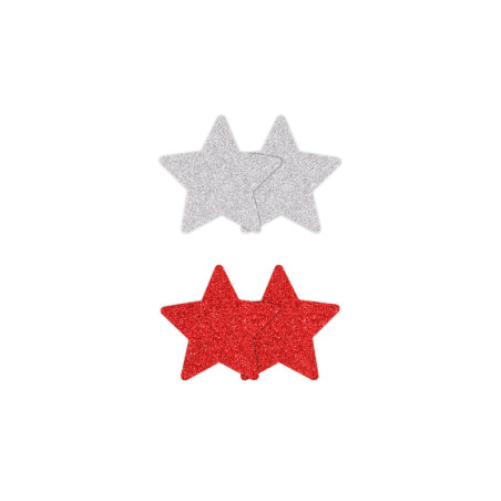 Copricapezzoli a forma di stella Pasties Glitter Stars 2 Pair red & silver