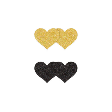 Copricapezzoli a forma di cuore Pasties Glitter Hearts 2 Pair black & gold