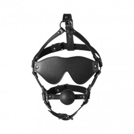 Imbracatura viso con maschera occhi e morso Blindfolded Head Harness with Solid Ball Gag Black