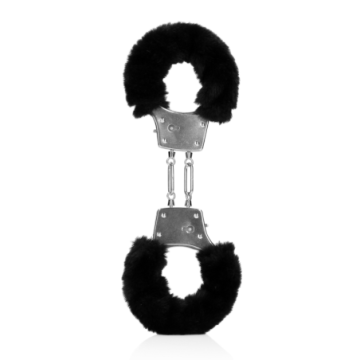 Furry Metal Hand Cuffs - Black