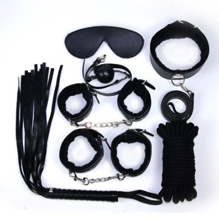 Bondage kit nero collare corda frusta fetish manette cavigliere