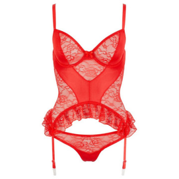 Intimo sexy rosso lingerie donna guepiere con reggi calze hot perizoma slip