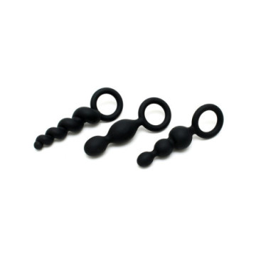 set kit plug fallo anale 3 pz dildo in silicone nero satisfyer butt plugs black