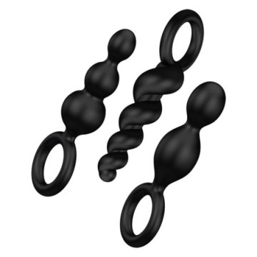 set kit plug fallo anale 3 pz dildo in silicone nero satisfyer butt plugs black