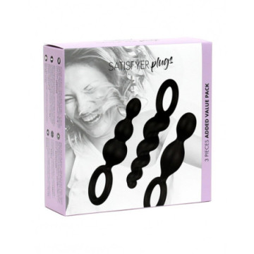 set kit plug fallo anale 3 pz dildo in silicone nero satisfyer butt plugs black