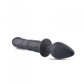 Dildo doppio realistico fallo vaginale anale con butt plug nero morbido in silicone