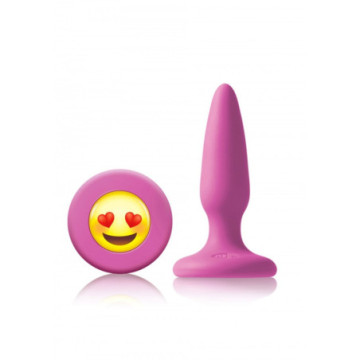 Plug anale in silicone mini fallo butt conico con smile ily EMOJI FACE rosa