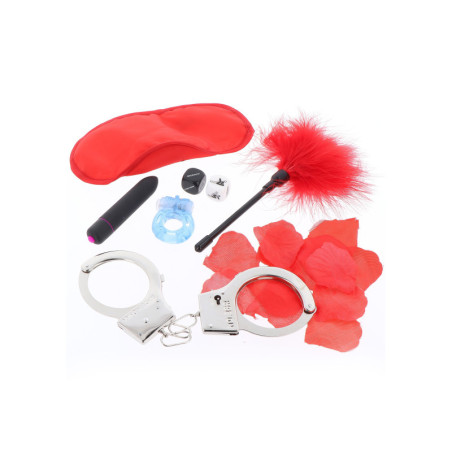 set gioco manette frustino anello maschera vibratore rosso